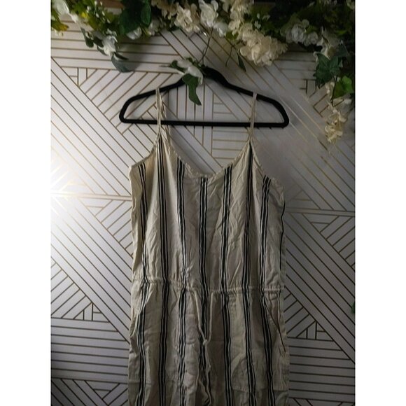 LOU & GREY Women's Linen Lyocell Striped Jumpsuit Tie Waist Sleeveless Size Med - Picture 2 of 10